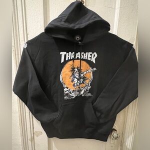 Thrasher Black Skeleton Skateboard Hoodie mens Sz medium